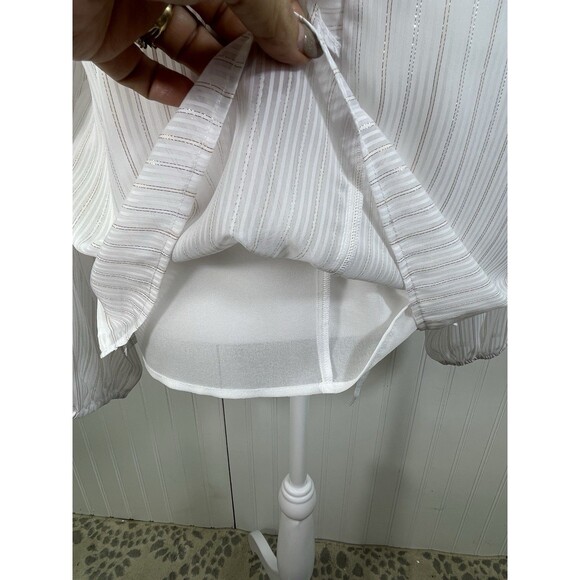 NWT Soft Surroundings Xenia Ruffle Top Sz Med White & Gold Metallic Thread Party - Picture 13 of 13